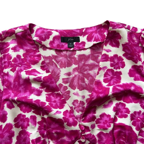 J. Crew hot pink berry plunge satin plunge blouse top covered buttons size 4 - Picture 5 of 12